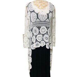Via Ritina White Crochet Mini Maxi Dress Women's L Topper Party Boho Funky